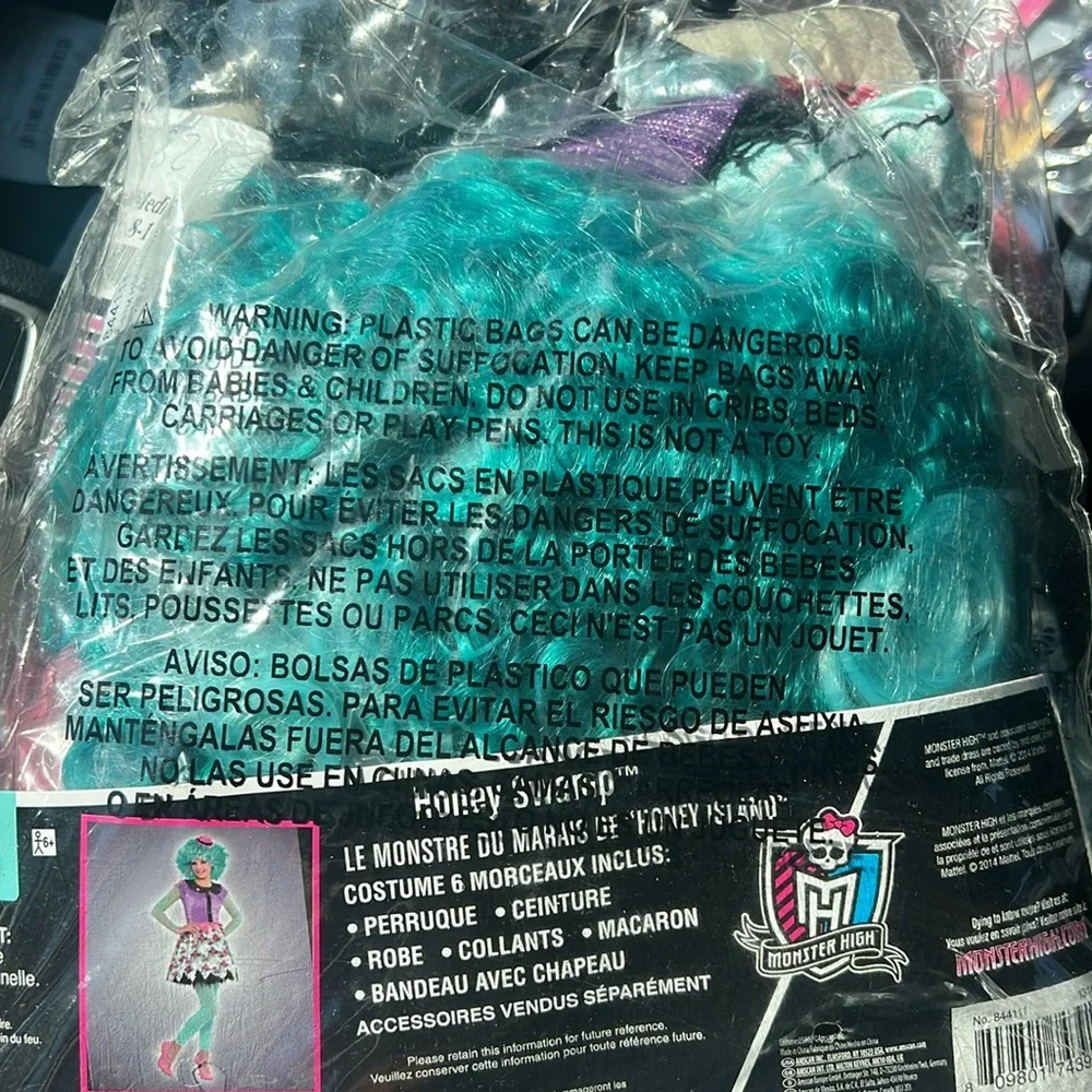MONSTER HIGH HONEY SWAMP COSTUME, six‎ pieces with green wig, girls m 8-10